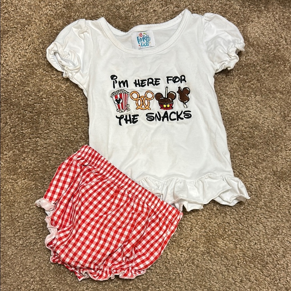 White Graphic Tee and Red Gingham Shorts Set